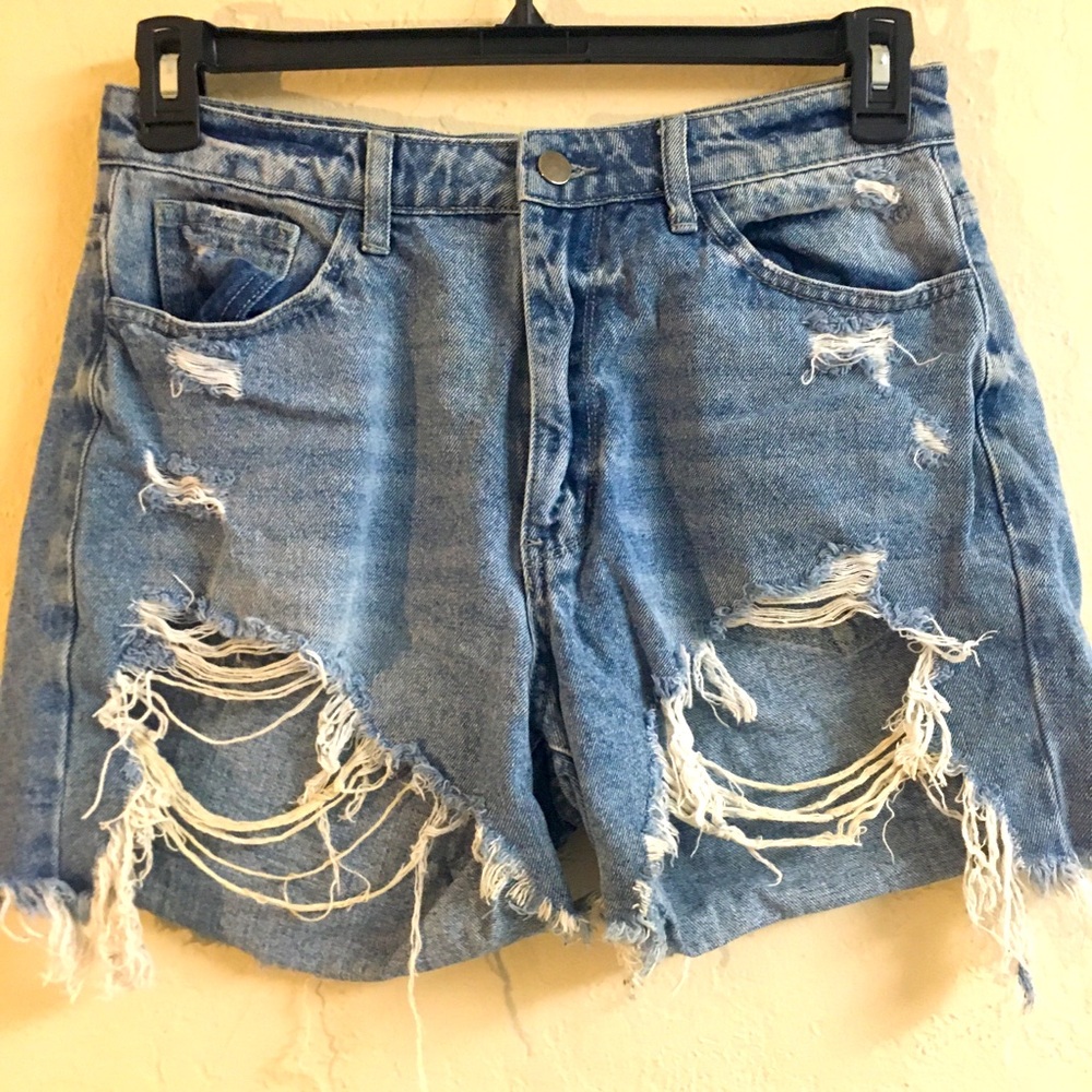 Fashion Nova Distressed Jean Shorts Large Blue Beach Festival Vacation